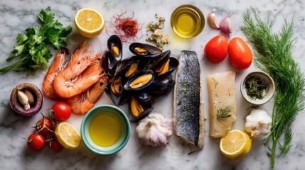 Fresh seafood and herb medley for culinary creations,National Bouillabaisse Day