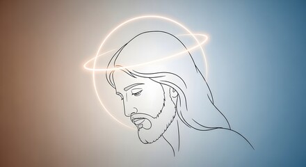 Obraz premium Modern Minimal Illustration of Jesus with Crown of Light