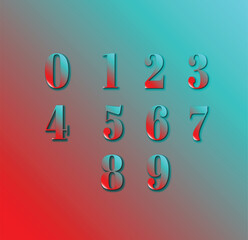 Number red and cyan gradient zero to nine vector

