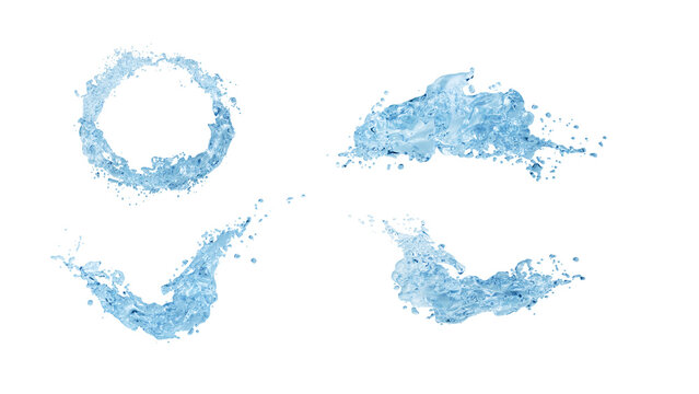 Dynamic water splash shapes isolated on white background - Powered by Adobe