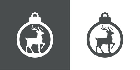 Tiempo de Navidad. Logo con silueta de bola de navidad con reno Rudolph de Santa Claus para tarjetas y felicitaciones