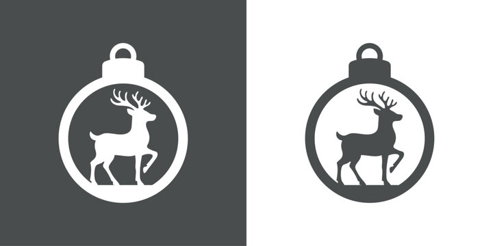 Tiempo de Navidad. Logo con silueta de bola de navidad con reno Rudolph de Santa Claus para tarjetas y felicitaciones