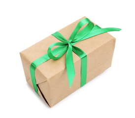 One gift box with ribbon isolated on white