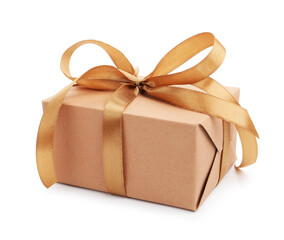 One gift box with ribbon isolated on white