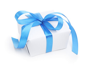 One gift box with ribbon isolated on white