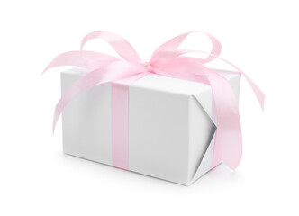 One gift box with ribbon isolated on white
