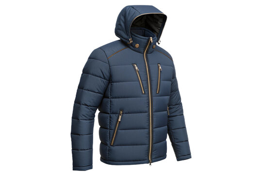 Men's Padded Blue Winter Jacket with Hood Isolated on White