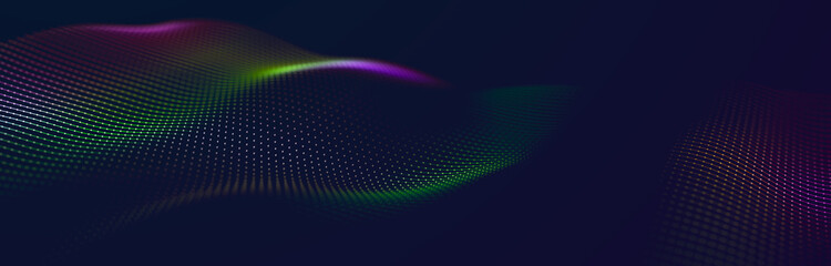 Sci-fi background. Digital wave with many particles. Template for festive presentation. 3d rendering