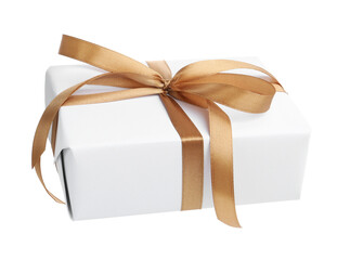 Beautiful gift box in air against white background