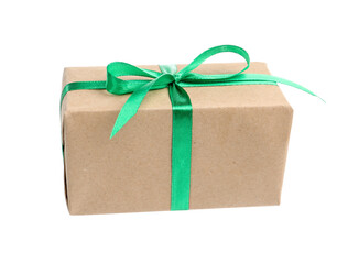 Beautiful gift box in air against white background