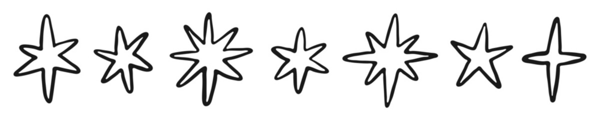 Hand drawn doodle starbursts and sparkle icons set