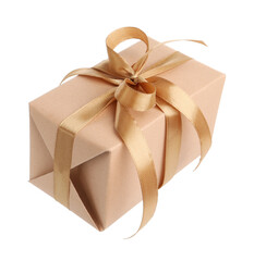 Beautiful gift box in air against white background