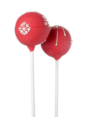 Sweet cake pops isolated on white. Christmas treat