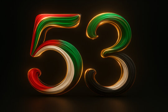 Number 53 in Artistic UAE National Day Colors for Celebration Graphic