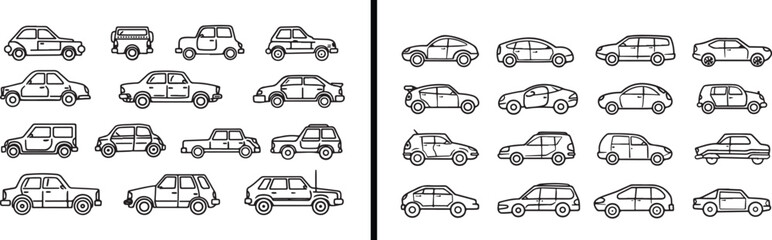 Fototapeta premium Car Line Art, Vehicle Outline Drawing, Classic Car Sketch, Minimal Car Design, Hand Drawn Automobile Art, Modern Vehicle Vector, Black and White Car Illustration, Transportation Line Drawing, Urban Ca