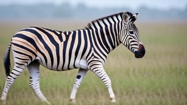 A zebra running in a grassy field with black and white stripes on its body in the daytime light zebra video