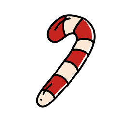 Candy cane striped Christmas illustration vector. Hand-drawn red and white candy cane ideal for Christmas decorations, festive sweets, holiday graphics, and winter themed vector illustrations.