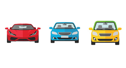 Three colorful cartoon cars are displayed in a row front view
