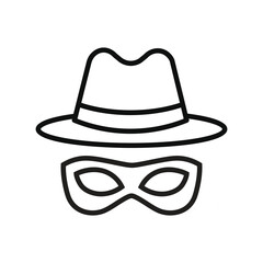 Incognito mask line vector icon with simple hat shape, clean outline, privacy concept template, tech minimal style