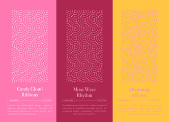 Romantic Asian seamless pattern pack with cloud waves and rhythmic curve. Seamless Japanese pink and gold wave pattern for valentine love decoration and romantic valentine wrapping design