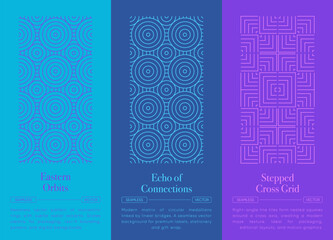 Modern Asian seamless circular and square pattern set. Futuristic digital Japanese oriental seamless pattern collection for premium festive background graphics and modern oriental tech design