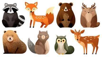 Fototapeta premium Cute woodland animals isolated on white background