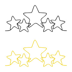 Grupo de dibujos de l&iacute;nea continua con 5 estrellas doradas y de color negro 