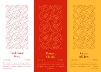 Oriental Seamless Wave Pattern Set in Elegant Traditional Japanese and Chinese Geometric asian style.