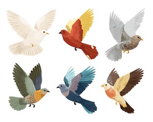 Obraz premium Set of colorful birds isolated on white background vector illustration