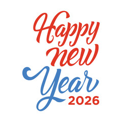 Bold Block Happy New Year Typography. Modern Geometric Font with Red and Teal Color Accent for Dynamic Greeting Card and Poster Design.