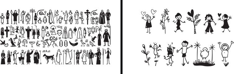 Religious Line Art, People Illustration Drawing, Hand Drawn Saint Design, Spiritual Character Vector, Worship Outline Artwork, Faith Based Illustration, Minimal Religion Art, Black and White Religious