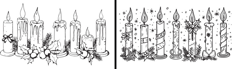 Candle Line Art, Burning Candle Drawing, Festive Light Illustration, Hand Drawn Candle Vector, Minimal Candle Design, Decorative Candle Sketch, Black and White Candle Art, Cozy Home Decor Illustration