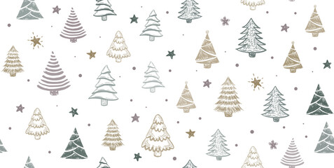 Hand-Drawn Christmas Trees Festive Pattern