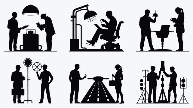 Engineering and technical work silhouettes