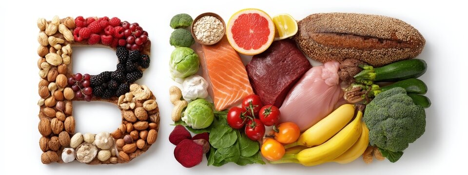 Vibrant Healthy Food Arrangement Shaped as Letter B for Vitamin B Complex