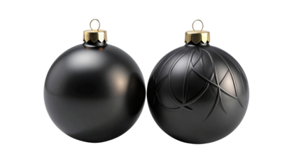 Two Elegant Black Holiday Ornament Variations Bundle isolated on transparent background