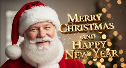 Santa Claus Wishing Merry Christmas - A warm of Santa Claus wishing everyone a Merry Christmas and a Happy New Year with festive bokeh background