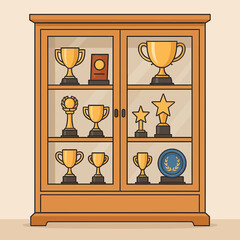 Fototapeta premium vector illustration of a glass cabinet with many awards