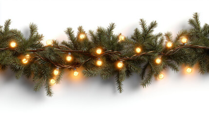 Festive Christmas lights garland with glowing bulbs on a white background. decorative garland of lights is perfect for holiday celebrations and adding a warm, inviting atmosphere.