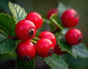 Red Berries on Green Leaves