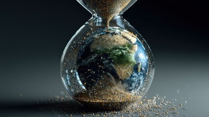 Conceptual image of Earth encased within an hourglass &ndash; environment running out of time