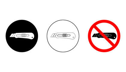 Modern utility knife pictograms in multiple styles, perfect for safety graphics and tool illustrations