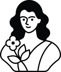 Woman with Flowers Line Art Illustration Transparent Background