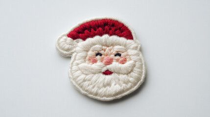 Naklejka premium crochet-style Santa Claus face patch isolated on a solid white color background, with a warm and cozy vibe, front view