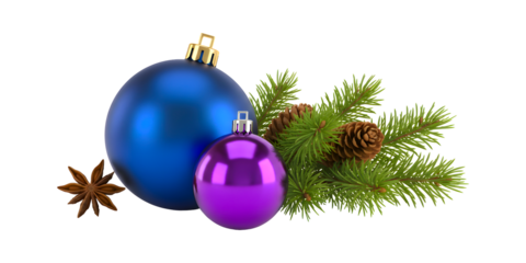 Festive Blue and Purple Christmas Decorations with Pine and Star Anise