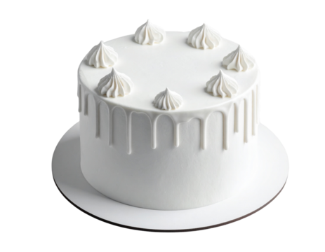  Minimalist white buttercream birthday cake with soft shadows and clean decorations, isolated on a transparent background, PNG