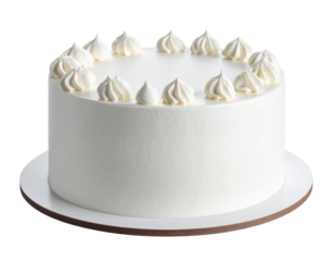 Minimalist white buttercream birthday cake with soft shadows and clean decorations, isolated on a transparent background, PNG