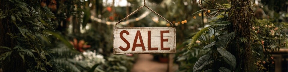 Bright red "SALE" sign hanging amidst festive greenery and red berries