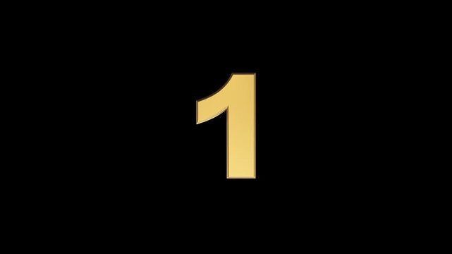 Rotating 3D Gold Number 1 Animation on transparent Background.