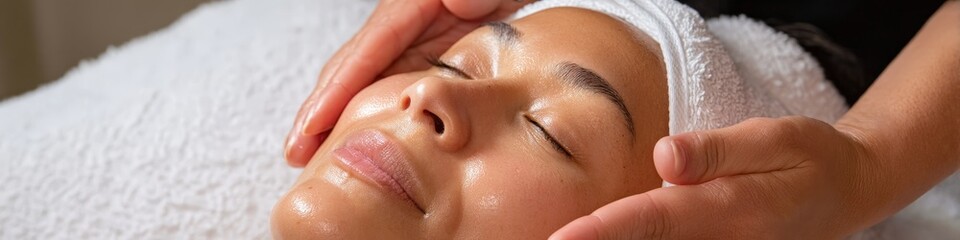 Fototapeta premium Woman enjoying a facial massage and skincare treatment session in a spa salon